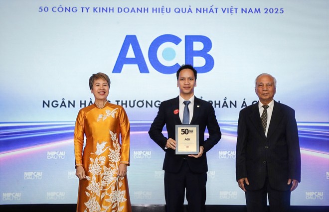 ACB lần thứ 9 liên tiếp được vinh danh trong bảng xếp hạng “50 công ty kinh doanh hiệu quả nhất Việt Nam”.