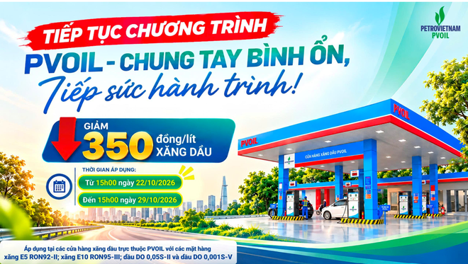 PVOIL tiếp tục giảm giá 350 đồng/lít xăng dầu đến ngày 29/10
