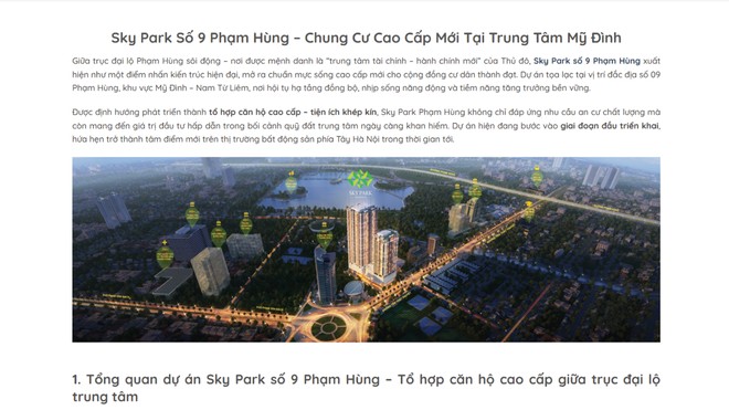 Thông tin giới thiệu dự án căn hộ tại số 9 Phạm Hùng trên mạng internet.