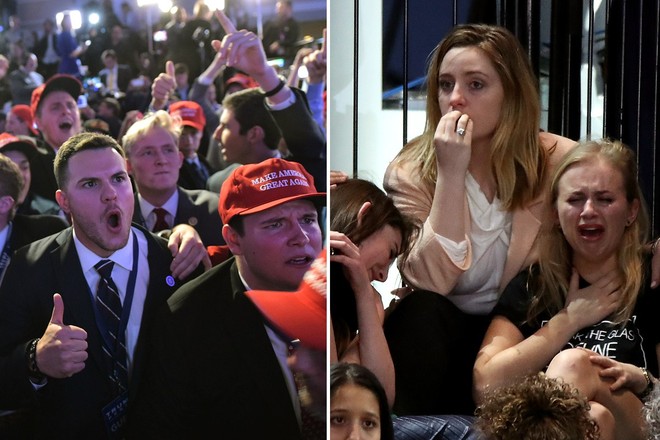 Cận cảnh 2 sắc thái tại bữa tiệc hậu bầu cử tổng thống Mỹ