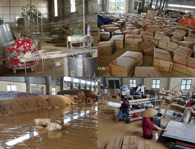 Xưởng miến của Hợp tác xã Việt Cường ngập hoàn toàn trong nước lũ