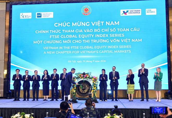 Toàn cảnh Hội nghị “Việt Nam chính thức tham gia vào rổ chỉ số toàn cầu - FTSE Russell Global Equity Index Series” (FTSE GEIS). Ảnh: Dũng Minh
