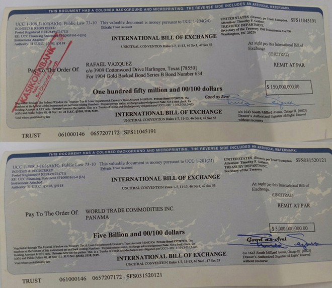 Hai tờ hối phiếu trên 5 tỉ USD được xác định là giả
ẢNH: Công an cung cấp.