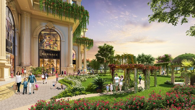 Khuôn viên cây xanh, đường nội bộ trong công trình được bố trí hợp lý tại Rome by Diamond Lotus.