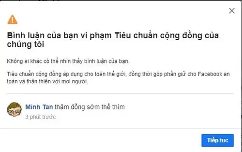 Bình luận anh Tân cho rằng bình thường, nhưng lại bị Facebook cho là vi phạm tiêu chuẩn cộng đồng.