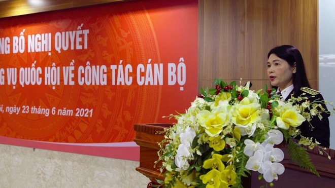 Phó Tổng Kiểm toán Nhà nước Hà Thị Mỹ Dung phát biểu tại buổi lễ (Ảnh: Cổng TTĐT KTNN).