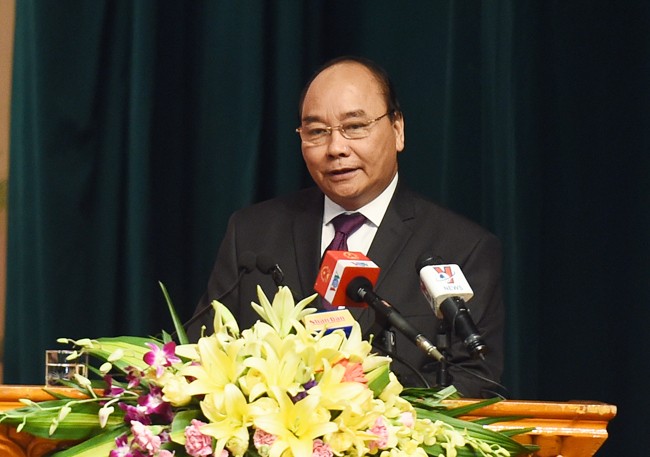 Thủ tướng Nguyễn Xuân Phúc dự và phát biểu tạiĐại hội đại biểu toàn quốc lần thứ V của Liên minh HTX Việt Nam. Ảnh: VGP/Quang Hiếu