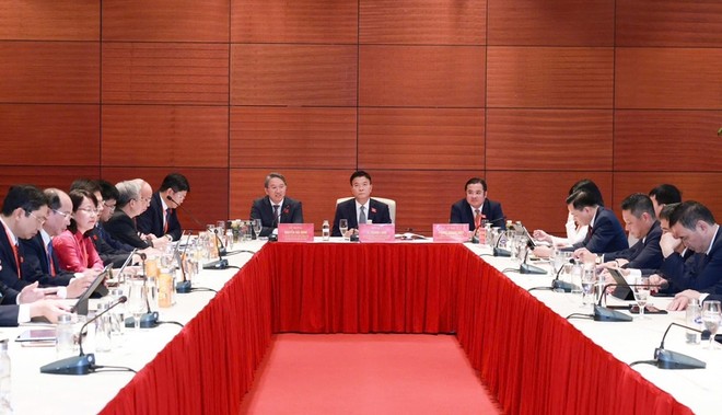 Phó Thủ tướng Chính phủ Lê Thành Long thảo luận tại Tổ 6 - Ảnh: VGP/HM