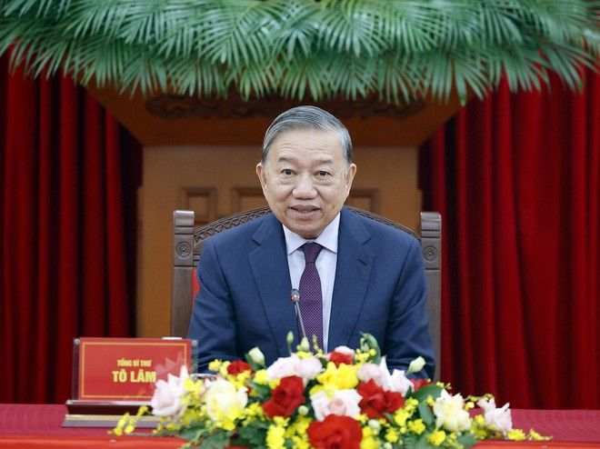 Tổng Bí thư Tô Lâm tại cuộc điện đàm với Tổng thống Liên bang Nga Vladimir Putin. Ảnh: TTXVN