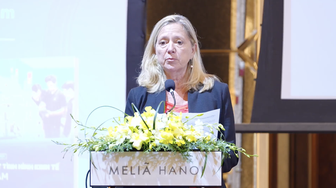 Bà Mariam J. Sherman, Giám đốc Ngân hàng Thế giới (WB) tại Việt Nam, Campuchia và Lào phát biểu tại sự kiện.