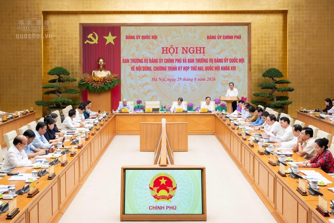 Ban Thường vụ Đảng uỷ Chính phủ và Quốc hội họp bàn chuẩn bị Kỳ họp thứ Hai, Quốc hội khóa XVI.Nguồn: quochoi.vn