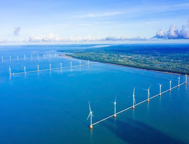 Dự án Điện gió Đông Hải 1 - Trà Vinh tại xã Đông Hải, huyện Duyên Hải, tỉnh Trà Vinh do Trungnam Trà Vinh 1 WP làm chủ đầu tư. Ảnh: TrungNam Group