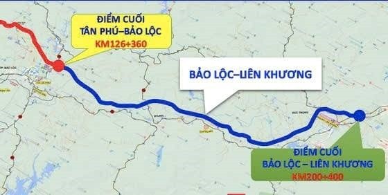 Sơ đồ hướng tuyến cao tốc Bảo Lộc - Liên Khương. 