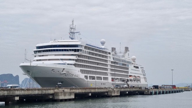 Tàu Silver Dawn đưa du khách cập bến Cảng tàu khách quốc tế Hạ Long. Ảnh. VP Đông Bắc