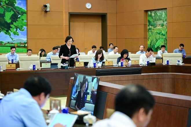 Bộ trưởng Bộ Nội vụ Phạm Thị Thanh Trà báo cáo tại phiên họp. 