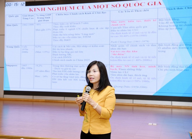 Giáo sư, Tiến sĩ Trần Thị Vân Hoa, đại diện cho nhóm nghiên cứu của Trường Kinh tế và Quản lý công (Đại học Kinh tế Quốc dân) tại Tọa đàm chính sách