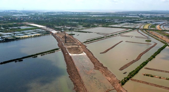 Công trường dự án đường vành đai 2 đoạn tuyến Tân Vũ -Hưng Đạo- đường Bùi Viện.