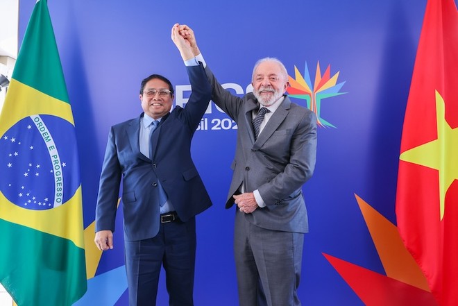 Thủ tướng Chính phủ Phạm Minh Chính và Tổng thống Brazil Luiz Inacio Lula da Silva. Ảnh: Nhật Bắc 