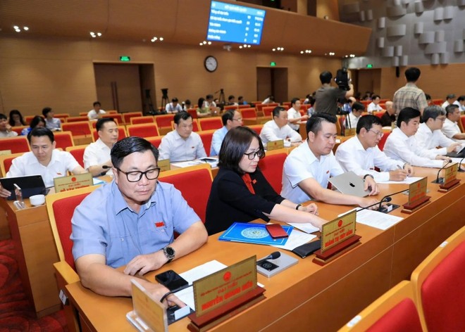 Các đại biểu nhấn nút tán thành danh mục đất dự kiến thực hiện dự án thí điểm. Ảnh: Phạm Hùng