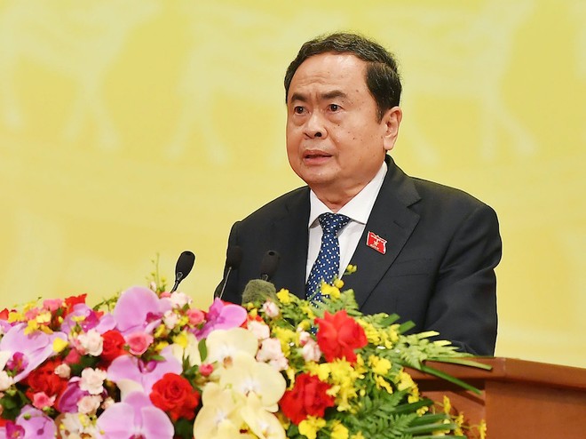 Chủ tịch Quốc hội Trần Thanh Mẫn phát biểu tại cuộc gặp mặt. Ảnh: PT 