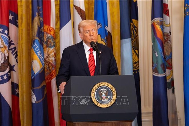 Tổng thống Mỹ Donald Trump phát biểu tại Nhà Trắng, Washington, D.C. Ảnh tư liệu: THX/TTXVN