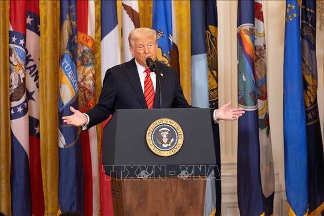 Tổng thống Mỹ Donald Trump phát biểu tại một sự kiện ở Nhà Trắng ngày 20/3/2025. Ảnh: THX/TTXVN