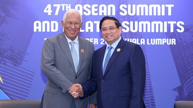 Thủ tướng Chính phủ Phạm Minh Chính có cuộc gặp với Chủ tịch Hội đồng châu Âu Antonio Costa - Ảnh: VGP/Nhật Bắc.