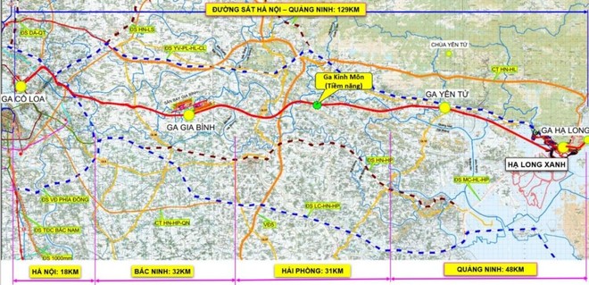 Hướng tuyến đường sắt tốc độ cao Hà Nội - Quảng Ninh.