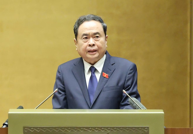 Chủ tịch Quốc hội, Chủ tịch Hội đồng bầu cử quốc gia Trần Thanh Mẫn phát biểu khai mạc mạc. Ảnh: Duy Linh 