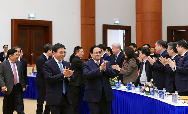 Hội nghị có sự tham dự của Thủ tướng Chính phủ Phạm Minh Chính, Phó Thủ tướng Chính phủ Hồ Đức Phớc và Phó Thủ tướng Chính phủ Nguyễn Chí Dũng. Ảnh: Đức Thanh.
