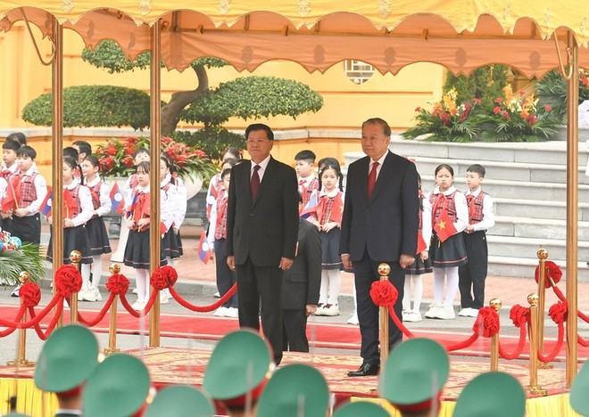 Tổng Bí thư Tô Lâm chủ trì Lễ đón Tổng Bí thư, Chủ tịch nước Lào Thongloun Sisoulith 