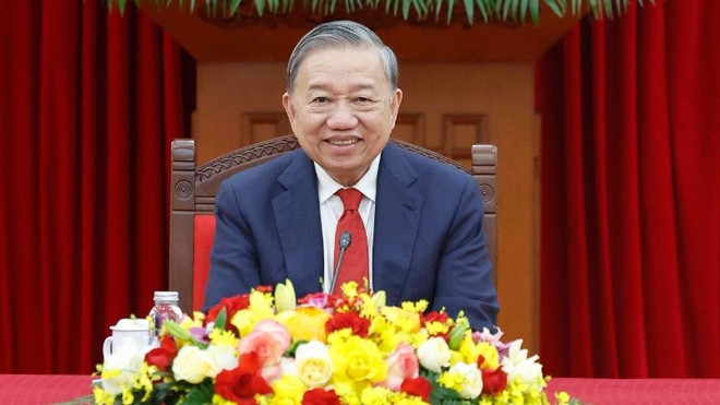 Tổng Bí thư Tô Lâm điện đàm với Bí thư thứ nhất Đảng Cộng sản Cuba, Chủ tịch nước Cộng hòa Cuba Miguel Diaz-Canel. (Ảnh: Thống Nhất/TTXVN)