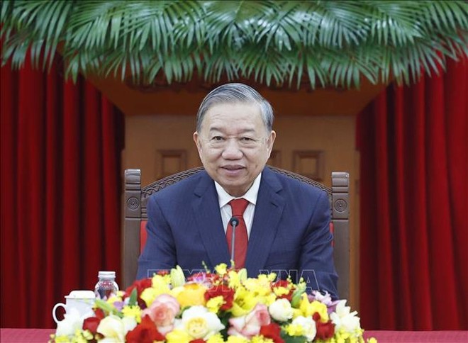 Tổng Bí thư Tô Lâm điện đàm với Tổng Bí thư, Chủ tịch nước Cộng hòa nhân dân Trung Hoa Tập Cận Bình - Ảnh: TTXVN