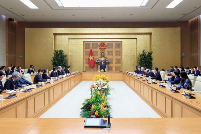 Thủ tướng Phạm Minh Chính tiếp, làm việc với đoàn các doanh nghiệp Nhật Bản đang có chuyến khảo sát tại Việt Nam do Phòng Thương mại và Công nghiệp Nhật Bản (JCCI) tổ chức - Ảnh: VGP.