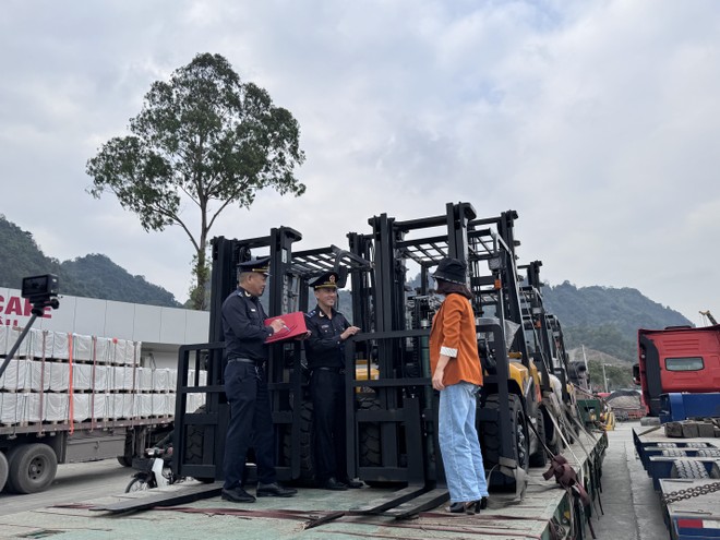Công chức Hải quan khu vực VI kiểm tra hàng hoá nhập khẩu. Ảnh: Hồng Vân.
