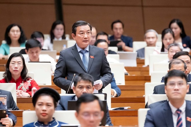 Đại biểu Phạm Trọng Nhân phát biểu tại hội trường. 