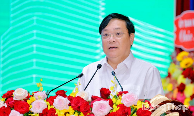 Ông Phạm Thành Ngại - Chủ tịch UBND tỉnh Đồng Tháp phát biểu tại Hội nghị Điều chỉnh quy hoạch tỉnh Đồng Tháp giai đoạn 2021 - 2030 tầm nhìn đến 2050