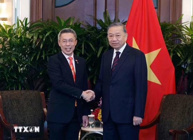 Tổng Bí thư, Chủ tịch nước Tô Lâm tiếp ông Jonathan Yap, Tổng giám đốc Tập đoàn CapitaLand. (Ảnh: Thống Nhất/TTXVN)