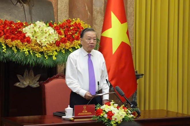 Tổng Bí thư, Chủ tịch nước Tô Lâm phát biểu tại buổi gặp mặt 100 tấm gương tiêu biểu trong Chương trình "Việc tử tế" của Đài Truyền hình Việt Nam. Ảnh: baochinhphu.vn. 