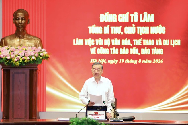 Tổng Bí thư, Chủ tịch nước Tô Lâm chỉ đạo: Xây dựng Luật Phát triển công nghiệp văn hoá cần thể chế hoá được chủ trương của Đảng theo hướng có chính sách đặc thù, vượt trội, vượt khung. Ảnh: Việt Hùng.