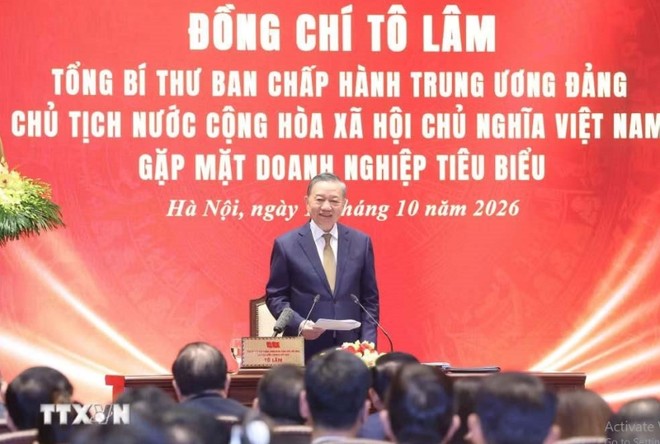 Tổng Bí thư, Chủ tịch nước Tô Lâm mong muốn các doanh nhân nuôi dưỡng chí lớn, bền lòng gây dựng doanh nghiệp, thương hiệu bằng chất lượng, năng lực và chữ tín, đem lại niềm tự hào cho Việt Nam - Ảnh: TTXVN.