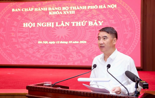 Phó Chủ tịch UBND TP. Hà Nội Nguyễn Xuân Lưu trình bày báo cáo. Ảnh: Quang Thái