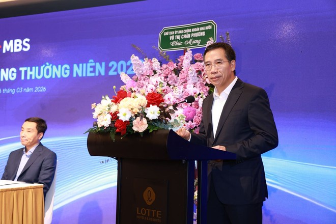 Ông Lưu Trung Thái, Chủ tịch MB phát biểu tại ĐHCĐ của MBS