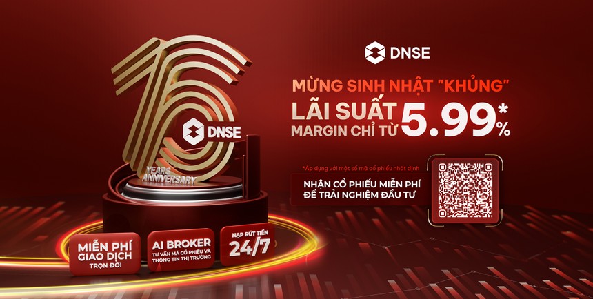 Mừng sinh nhật 16 tuổi, DNSE áp dụng lãi suất margin chỉ từ 5,99%.