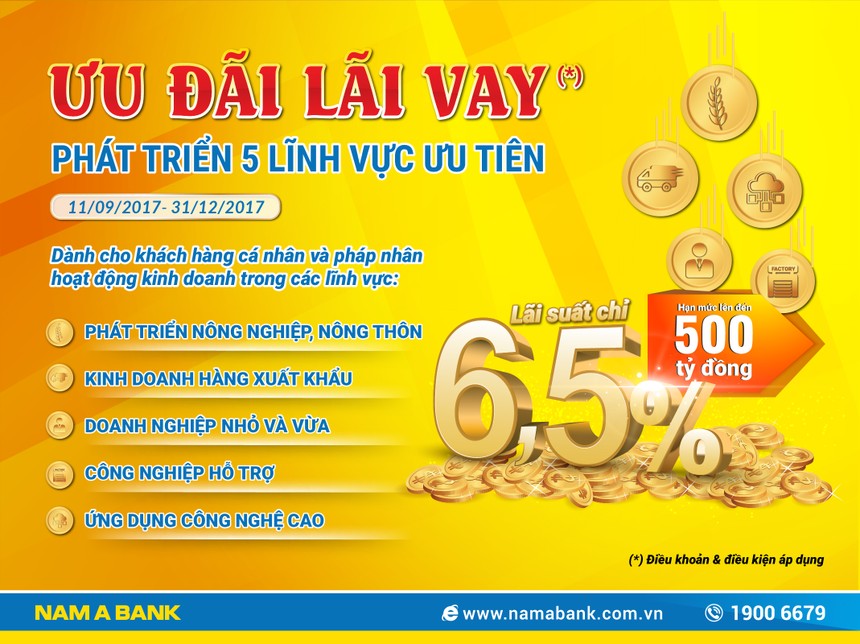 Nam A Bank ưu đãi lãi vay phát triển 5 lĩnh vực ưu tiê