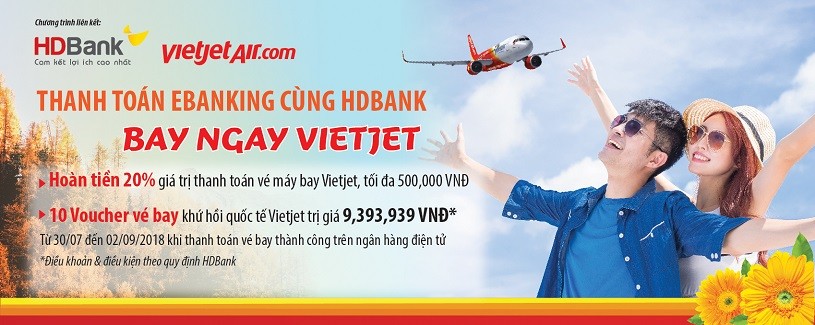 Bay cùng Vietjet với ưu đãi thanh toán eBanking HDBank