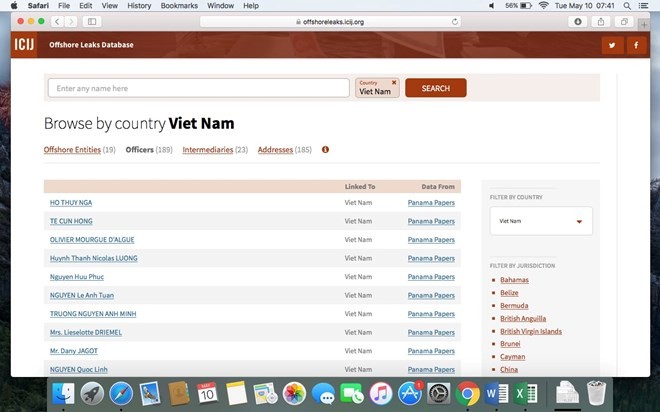Công ty Việt trong "Hồ sơ Panama" chủ yếu đặt tại Quần đảo British Virgin thuộc Anh. (Ảnh: offshoreleaks.icij.org)