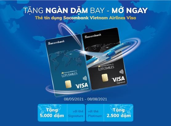 Tặng ngàn dặm bay cho khách hàng mở thẻ tín dụng Sacombank Vietnam Airlines Visa 