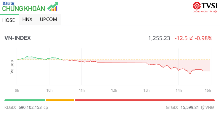 Sắc đỏ lấn át, VN-Index giảm hơn 12 điểm