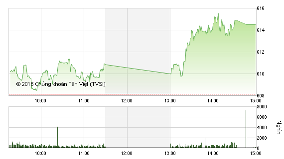 Phiên giao dịch chiều 30/5: Bluechip tăng mạnh, VN-Index chạm ngưỡng 615 điểm